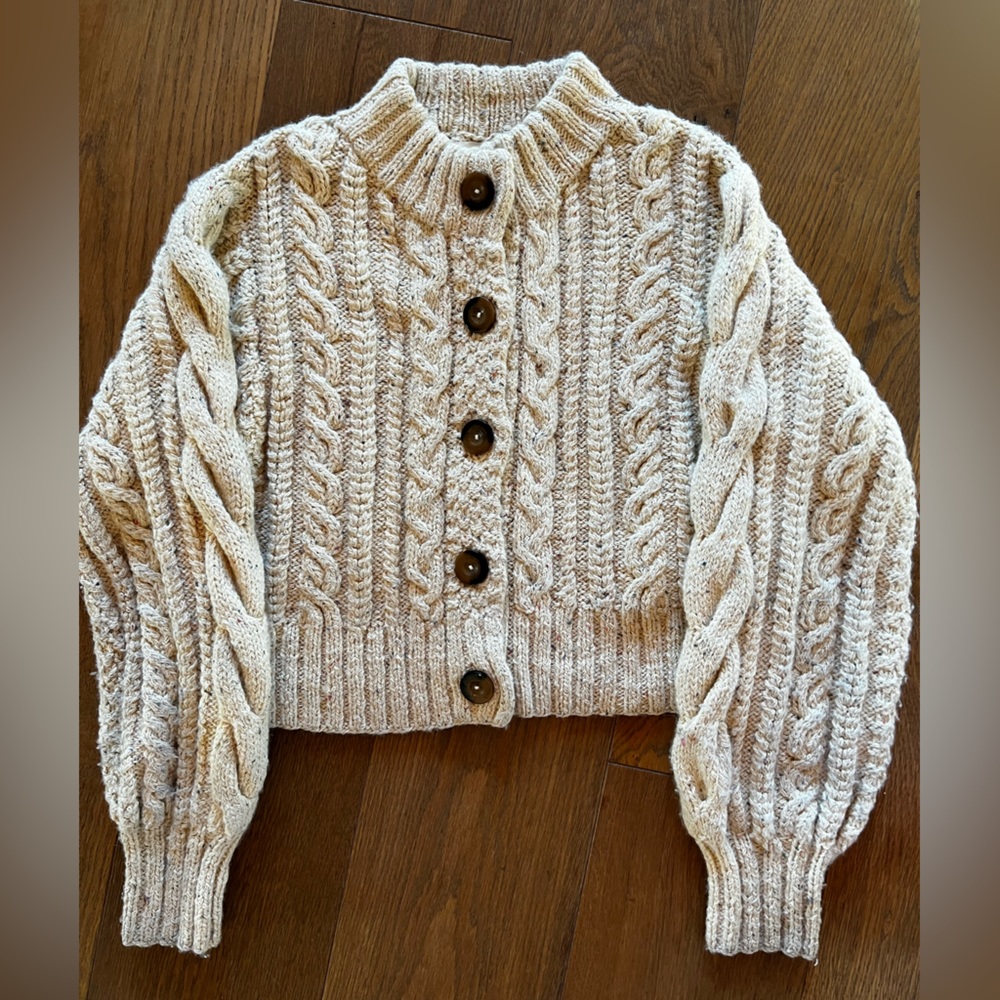 Doen Cardiff Alpaca Cardigan, speckled cream, size medium